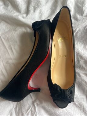 Christian Louboutin Black Peep-Toe Knot Detail Flats